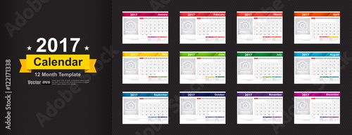 Year 2017 calendar template with space for photo insert vector i