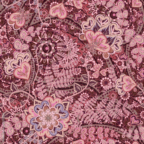 Bright seamless pattern in paisley style. Colorful floral background