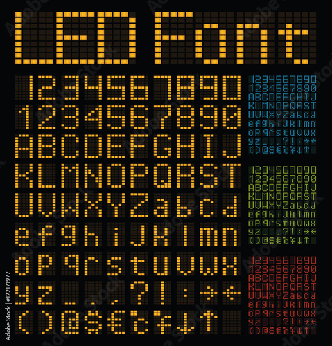 led alphabet and numbers, led font, neon font, glow font, glow alphabet, scoreboard letters, airport letters