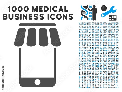 Webstore icon with 1000 medical business gray and blue vector design elements. Set style is flat bicolor symbols, white background.