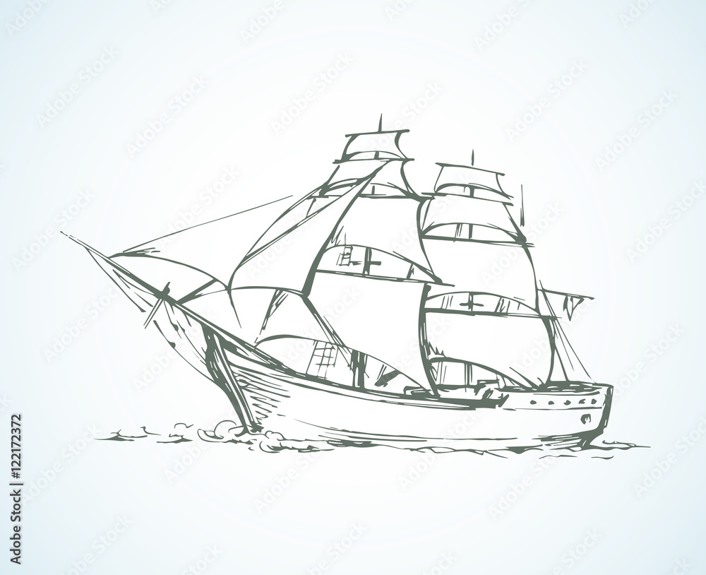 Fototapeta Sailing vessel. Vector drawing