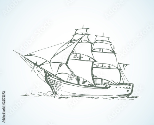 Sailing vessel. Vector drawing