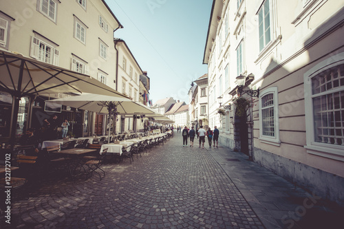 Beautiful street in old city centre near the city hall in Ljubljana.  © Curioso.Photography
