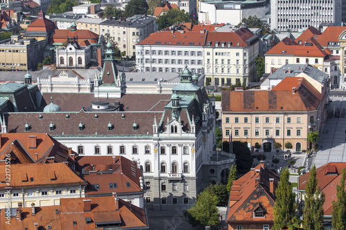 City of Ljubljana architecture and green landscape, capital of S