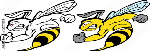 Super Bee Speed Flying delivery. Bee Boxing Mascot for sport teams. Great for t-shirt designs, business mascot logo and any other design work. Ready for car paint or sticker vinyl cutting. photo