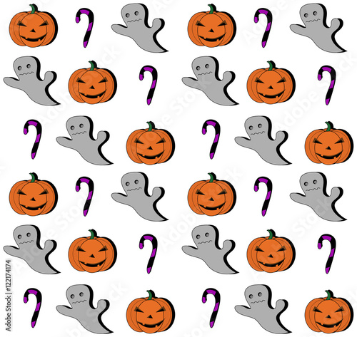 Seamless pattern Pumpkin cartoon for Halloween card/wallpaper background. Vector Illustration. © sky1991