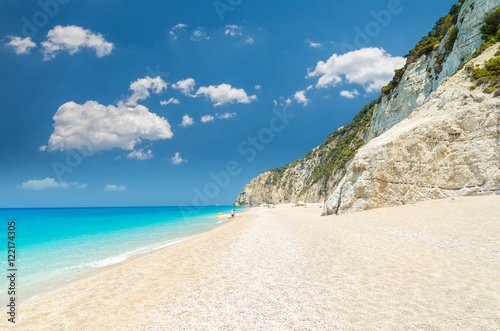 Egremni beach, Lefkada island, Greece. Large and long beach with turquoise water on the island of Lefkada in Greece © Lucian Bolca