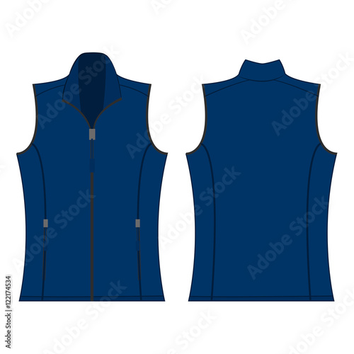 blue color autumn fleece vest isolated vector on the white background