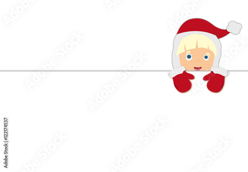 Kind in Weihnachtsmann Kleidung - Santa Baby guckt über Mauer