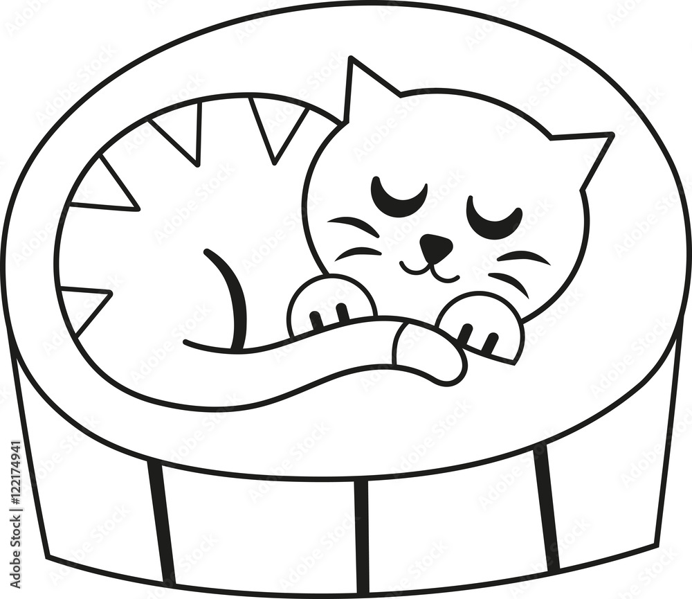 cat bed clipart black and white