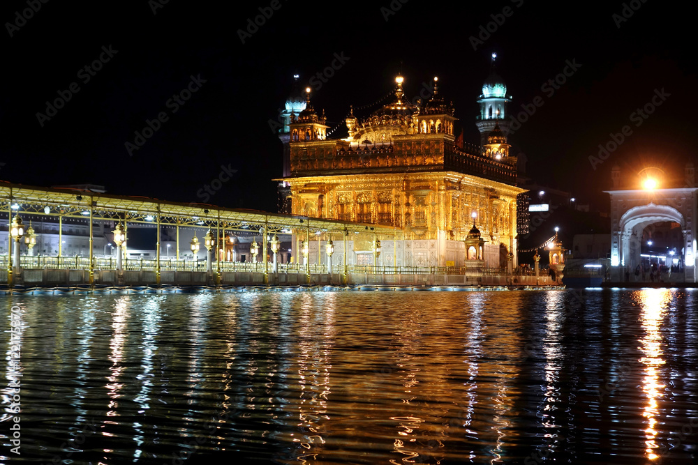 Harmandir Sahib (Golden Temple), Amritsar, India, at night.