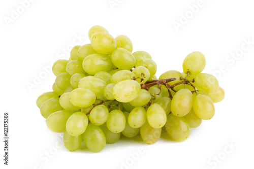 bunch of ripe green grapes on a white background