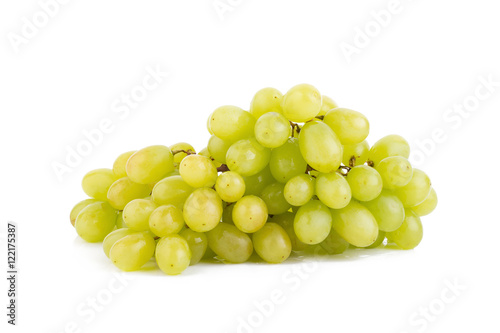 bunch of ripe green grapes on a white background