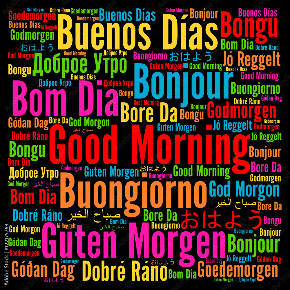 Good morning in different languages word cloud Stock Illustration ...