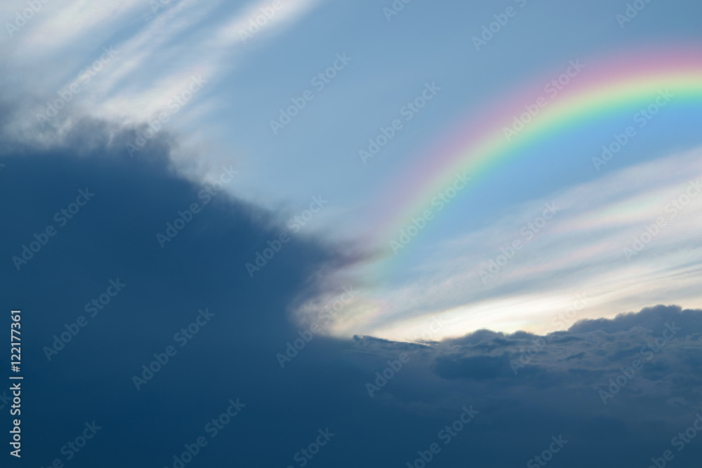 Blue sky cloud with rainbow