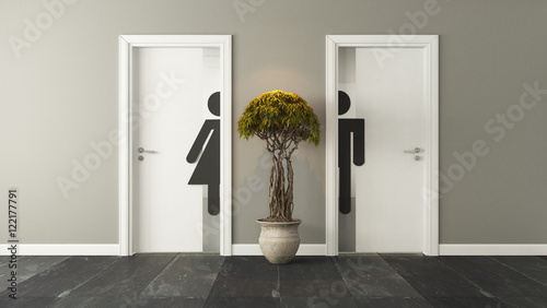 white restroom doors for male and female genders