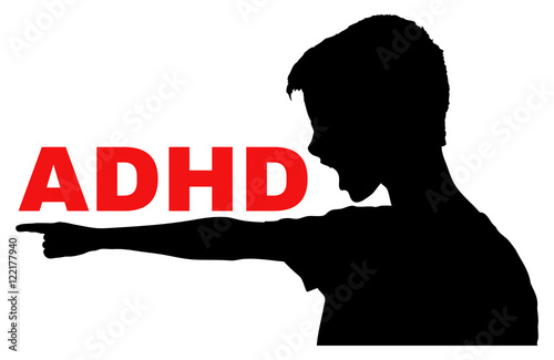 ADHD, Attention Deficit Hyperactivity Disorder concept, vector with isolated silhouette of angry boy