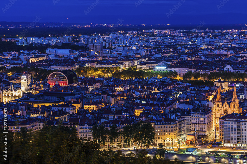 Panorama of Lyon at evening