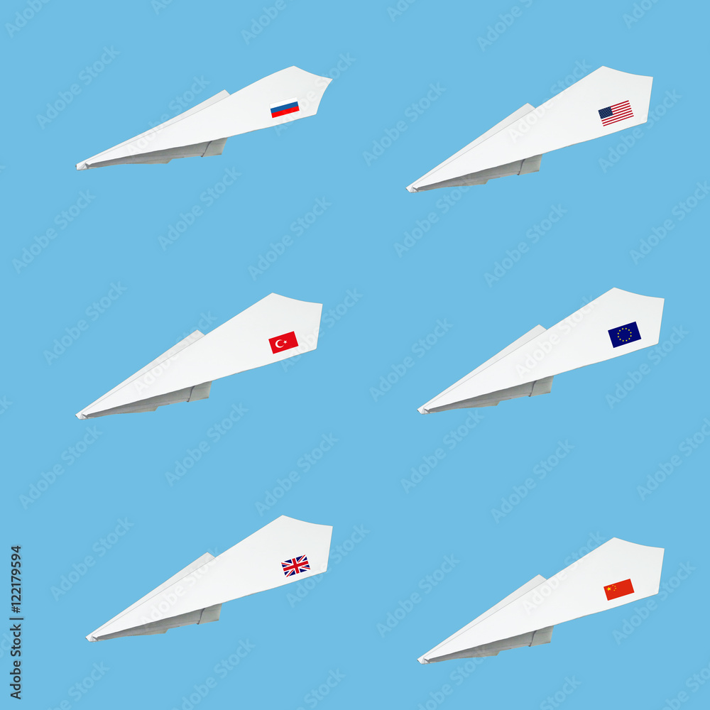 Plane collection made from paper with flag.