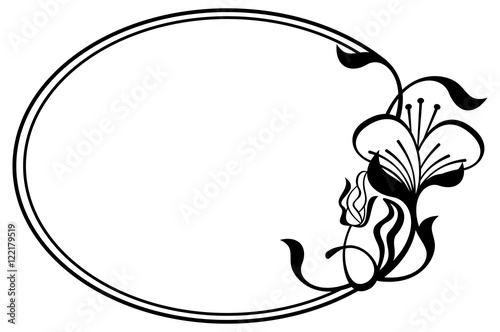 Wallpaper Mural Silhouette oval frame with abstract flower ornament. Design element for banners, labels, greeting cards and wedding invitations. Copy space. Vector template. Torontodigital.ca