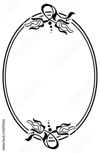 Silhouette oval frame with abstract flower ornament. Design element for banners, labels, greeting cards and wedding invitations. Copy space. Vector template.