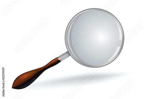 Realistic vector magnifying glass on white.