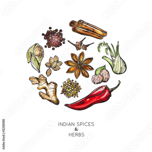 Indian Spices Herbs Composition