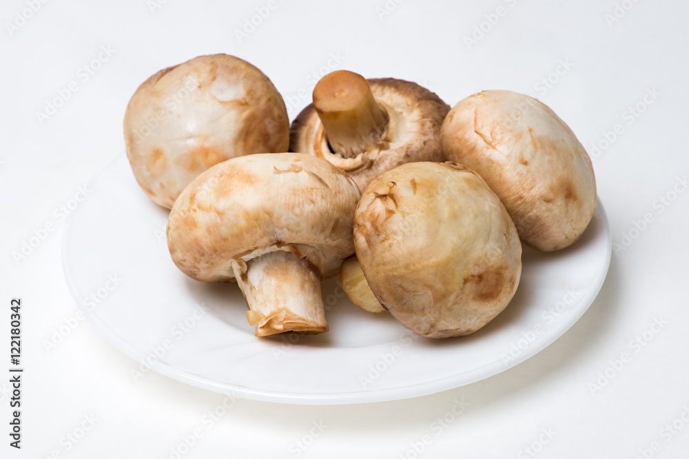 Mushrooms on a white plate