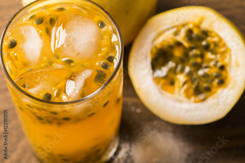 Passion Fruit Caipirinha of Brazil on wooden background