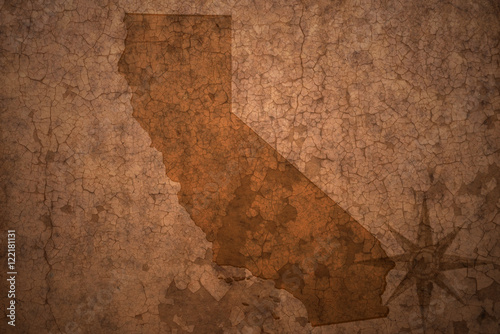 california state map on a old vintage crack paper background