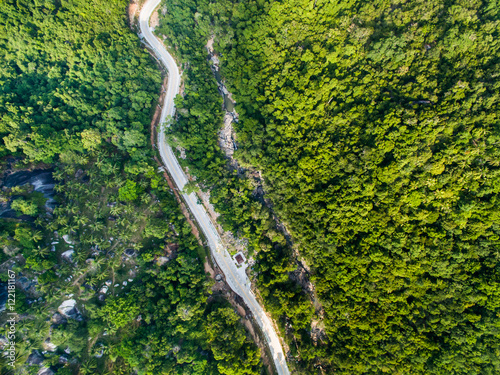 Aerial view of road in jungle of Koh Phangan, Thailand