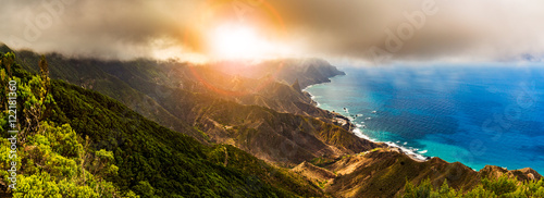 Scenic mountain landscape and sunset panorama in Tenerife, Spain