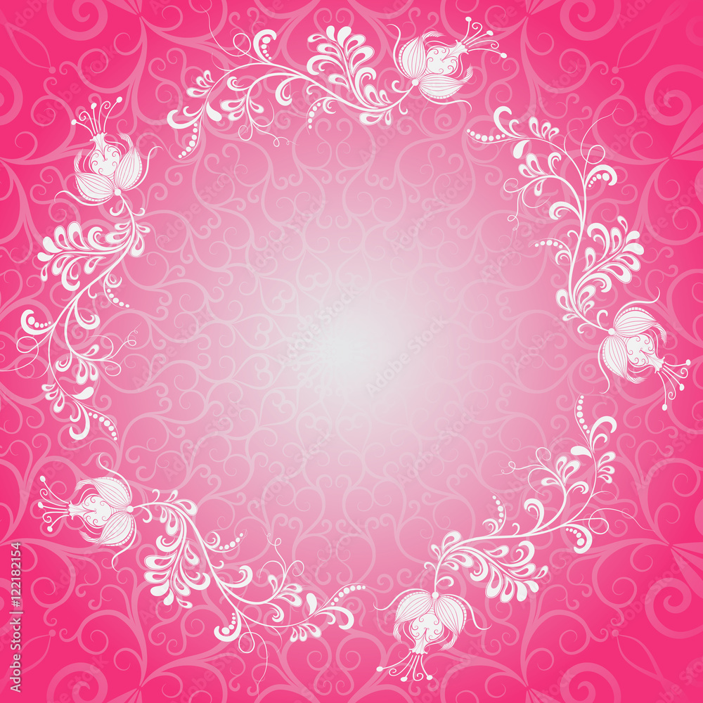  Pink floral spring lacy frame