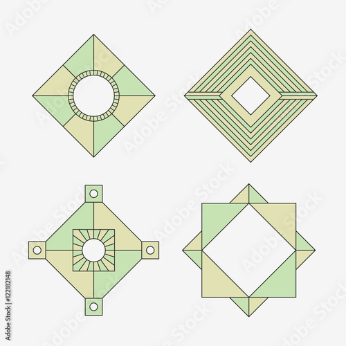 Set of four abstract geometrical design elements. Isolated on white background. Vector illustration, eps 8.