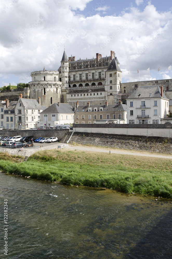 Obraz premium Amboise France - August 2016 - The Chateau Amboise overlook the River Loire in this old historic market town in the Loire region of France