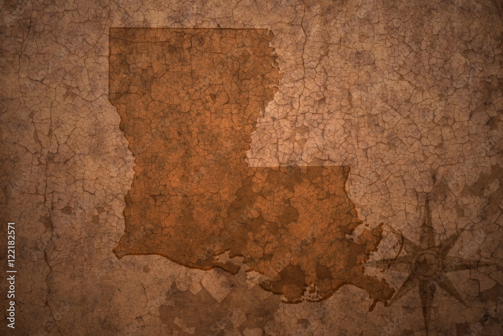 louisiana state map on a old vintage crack paper background