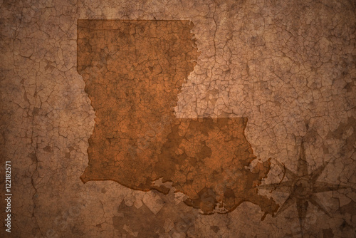 louisiana state map on a old vintage crack paper background