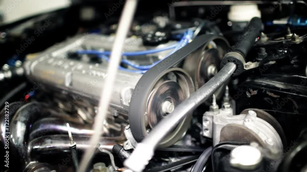 A high performance engine warms up.