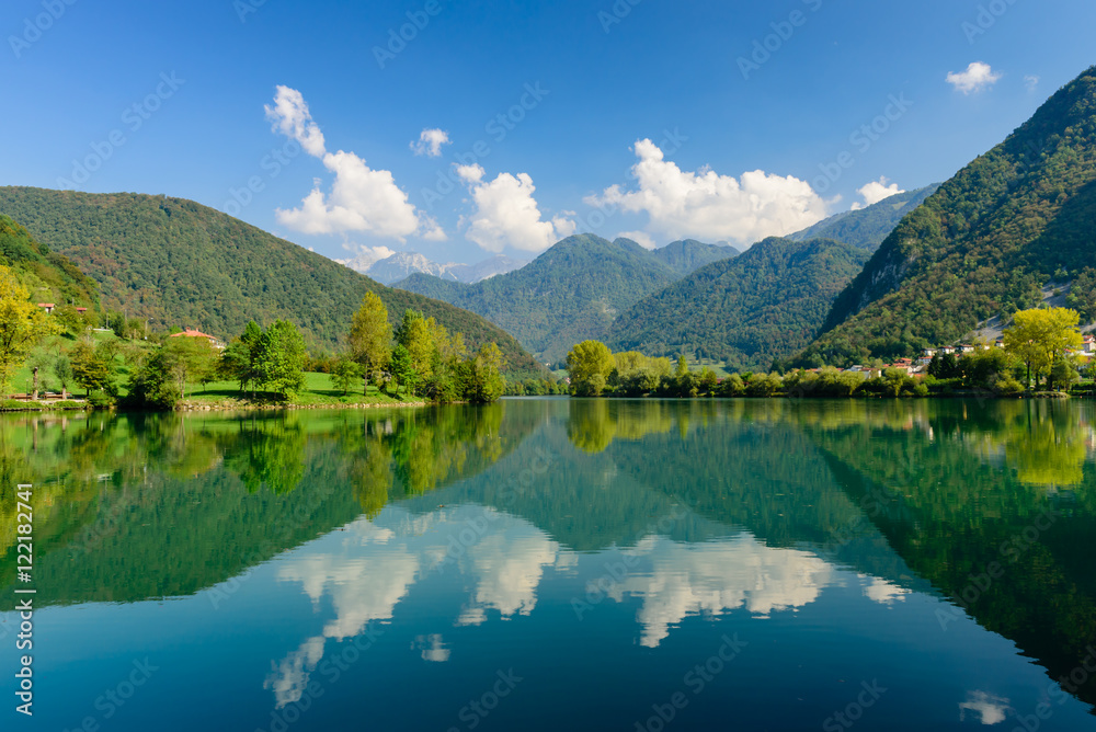 Beautiful natural landscape - the Soča river near the village of Most na Soci, Slovenia.