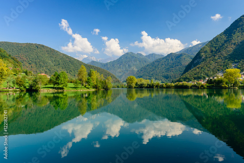 Beautiful natural landscape - the Soča river near the village of Most na Soci, Slovenia.