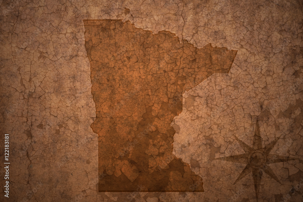 minnesota state map on a old vintage crack paper background