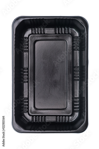 Empty black plastic container isolated on white background