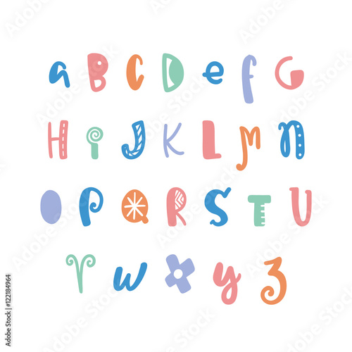 Funny hand drawn colorful alphabet