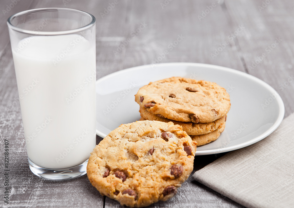 Glass og milk with coockies for breakfast morning Glass og milk with coockies for breakfast morning