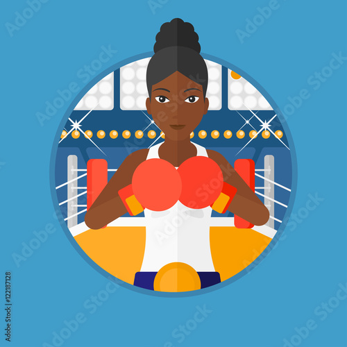 Confident boxer in gloves vector illustration.