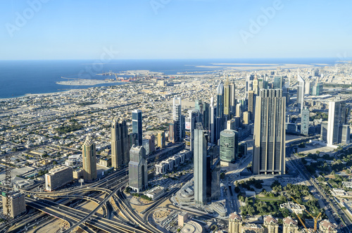 Dubai city  aerial view on futuristic cityscape with modern new buildings. United Arab Emirates.