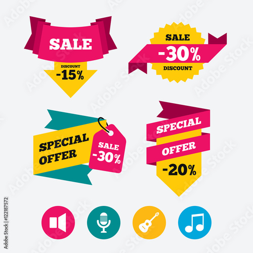 Musical elements icon. Microphone, Sound speaker.