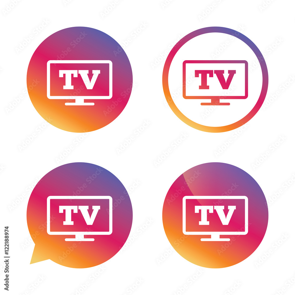 Widescreen TV sign icon. Television set symbol. Widescreen TV sign icon. Television set symbol.