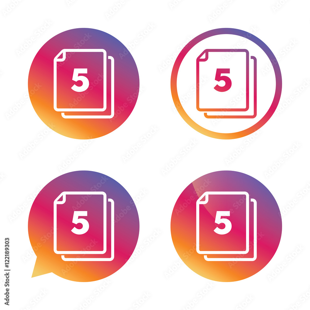 In pack 5 sheets sign icon. 5 papers symbol. In pack 5 sheets sign icon. 5 papers symbol.