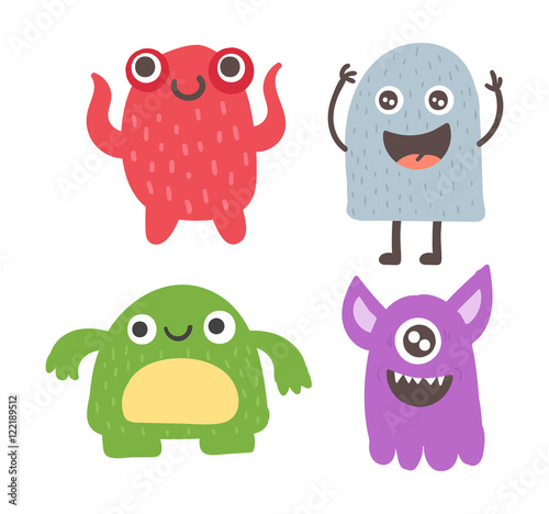 Cute monster color character funny design element. Humour emoticon fantasy monsters unique expression sticker isolated. Alien sticker vector fantasy monsters paint crazy animals.